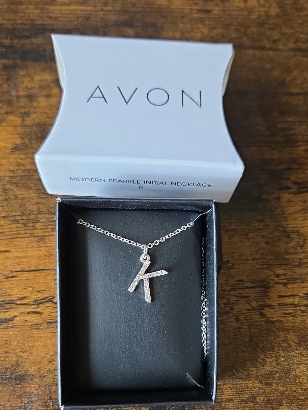 Avon Silver 'K' Initial Necklace with Sparkling Pavé